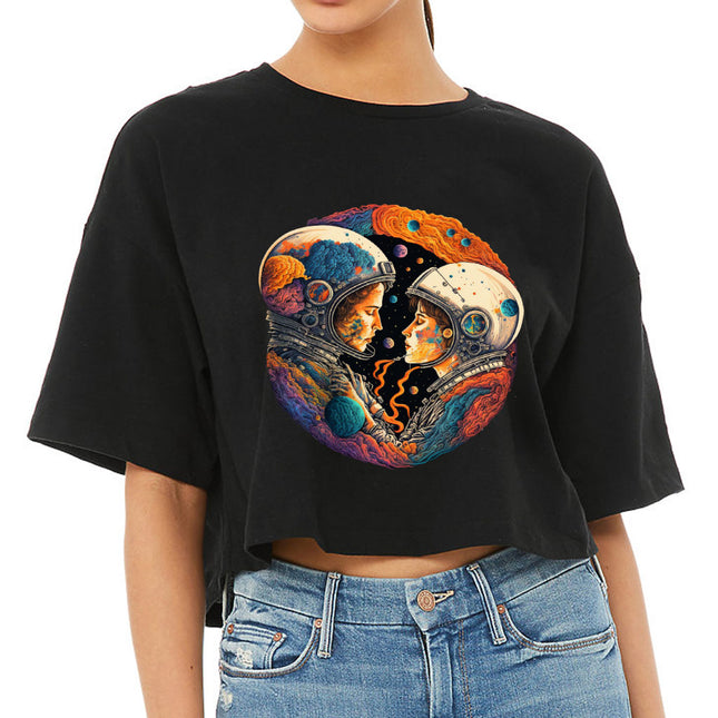 Love Astronaut Women's Crop Tee Shirt - Fantasy Cropped T-Shirt - Art Crop Top