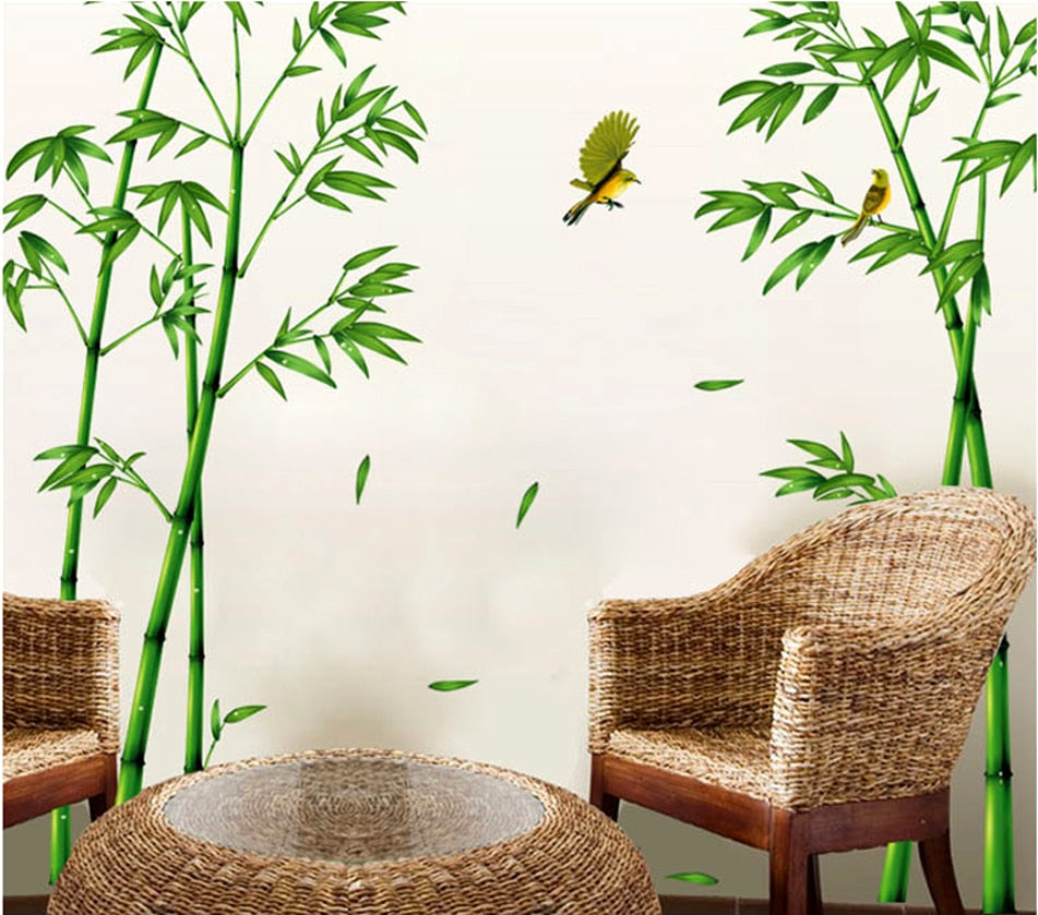 Removable Green Bamboo Printed Wall Stickers