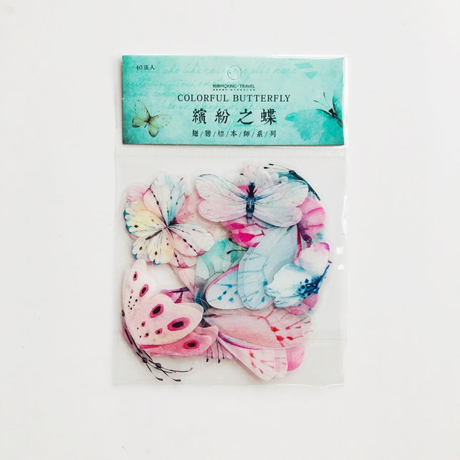 Gradient Pink / Green Butterfly PVC Adhesive Stickers 40 pcs Set - wnkrs