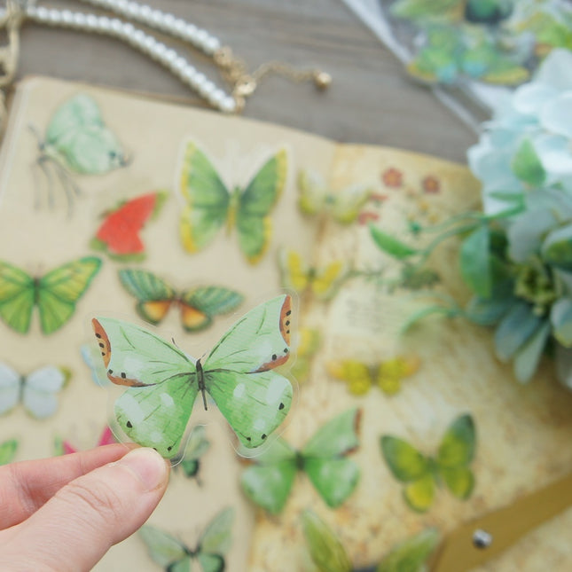 Watercolor Green / Yellow Butterfly PVC Stickers 38 pcs Set - wnkrs