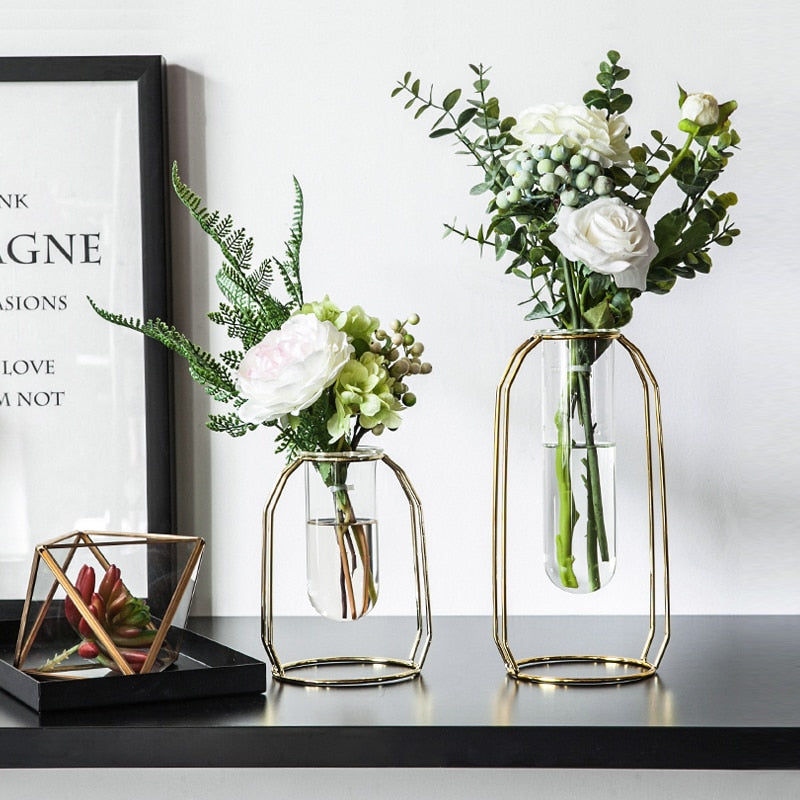 Transparent Hydroponic Metal Vase