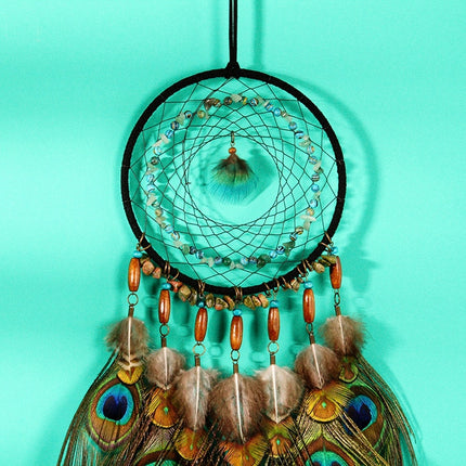Peacock Feather Decorated Dreamcatcher - wnkrs
