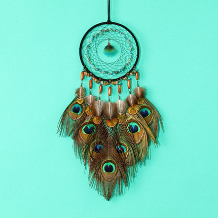 Peacock Feather Decorated Dreamcatcher - wnkrs
