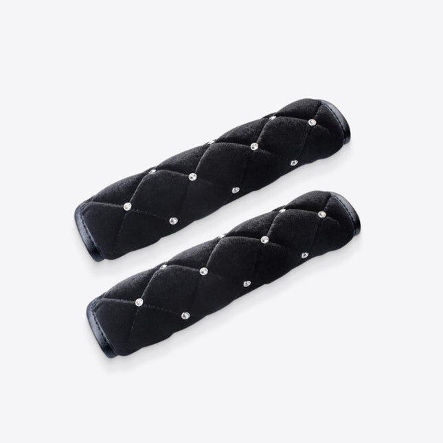 Black Soft Patterned Seat Belt Strap Covers With Bling Detail - wnkrs