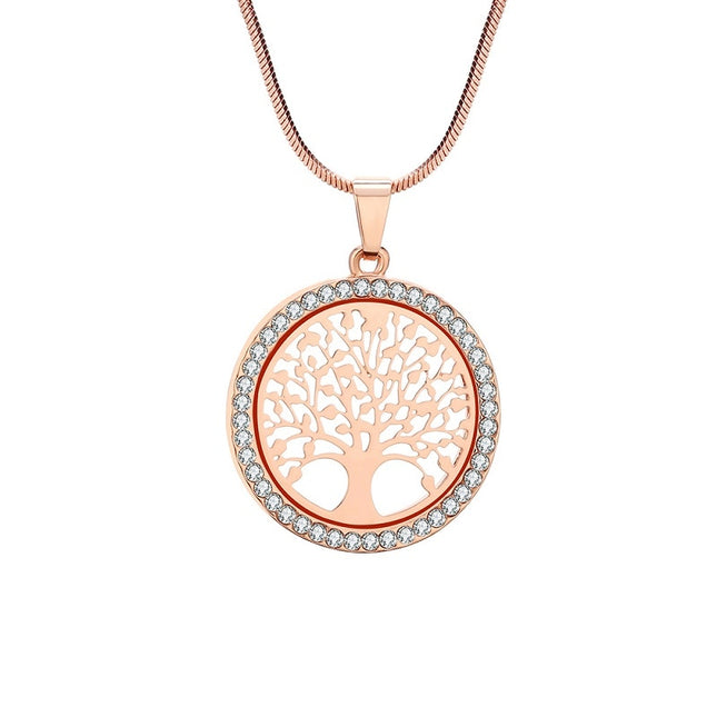 Women's Tree Of Life Crystal Round Pendant Necklace