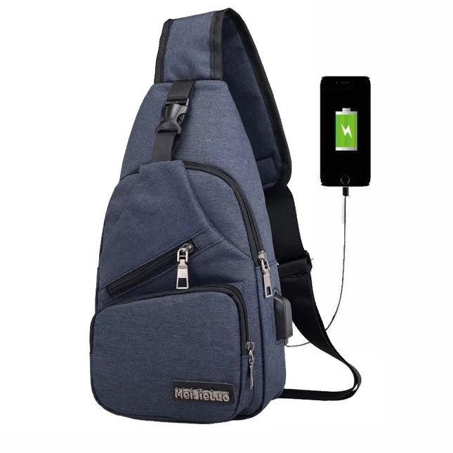 Men's Flat Shoulder Bag with USB Port - Wnkrs