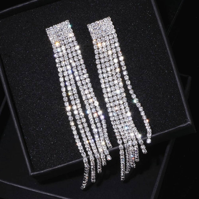 Women's Rhinestone Tassel Earrings - wnkrs