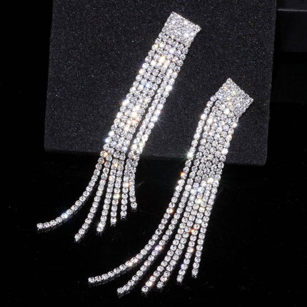 Women's Rhinestone Tassel Earrings - wnkrs