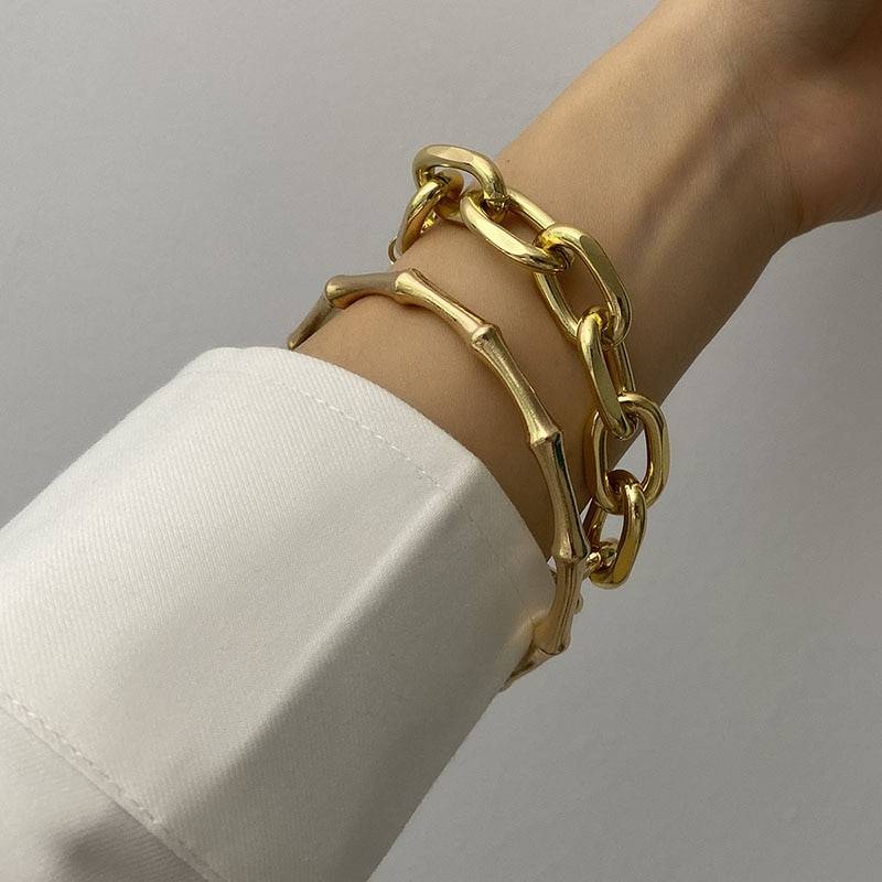 Women's Oversized Chain Bracelet 2 Pcs Set