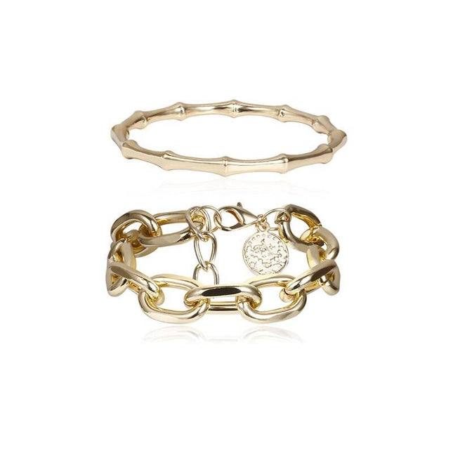 Women's Oversized Chain Bracelet 2 Pcs Set - Wnkrs