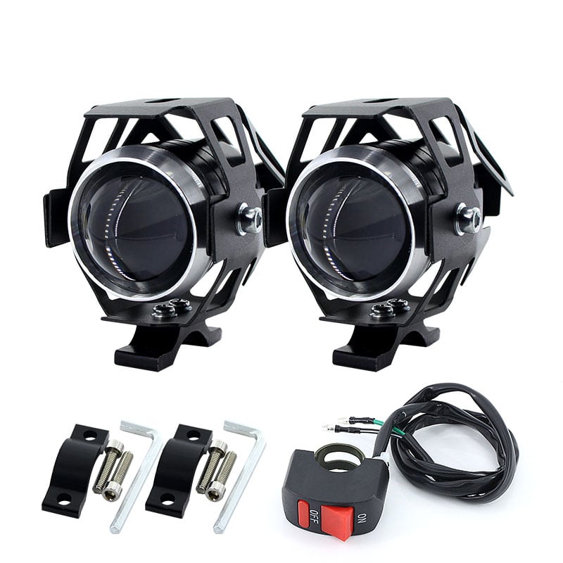 White Motorcycle Headlights Pair with Switch