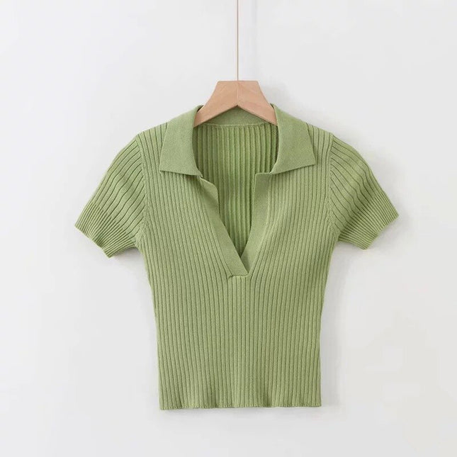 Women's Solid Color Short Sleeved Crop Top