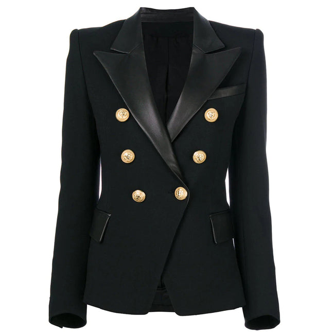 Black Women's Jacket with PU Leather Collar
