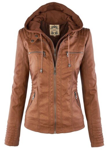 Women's Hooded Slim Leather Jacket