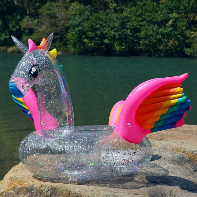 Inflatable Glitter Transparent Unicorn Shaped Water Fun Toy - wnkrs