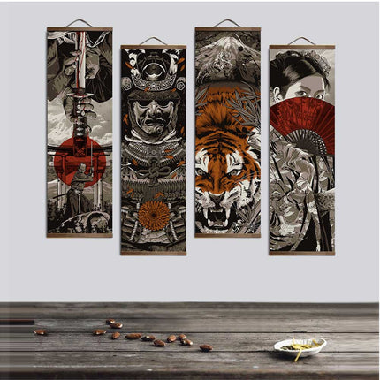 Samurai and Tiger Printed Ukiyoe Style Wall Pictures - Wnkrs