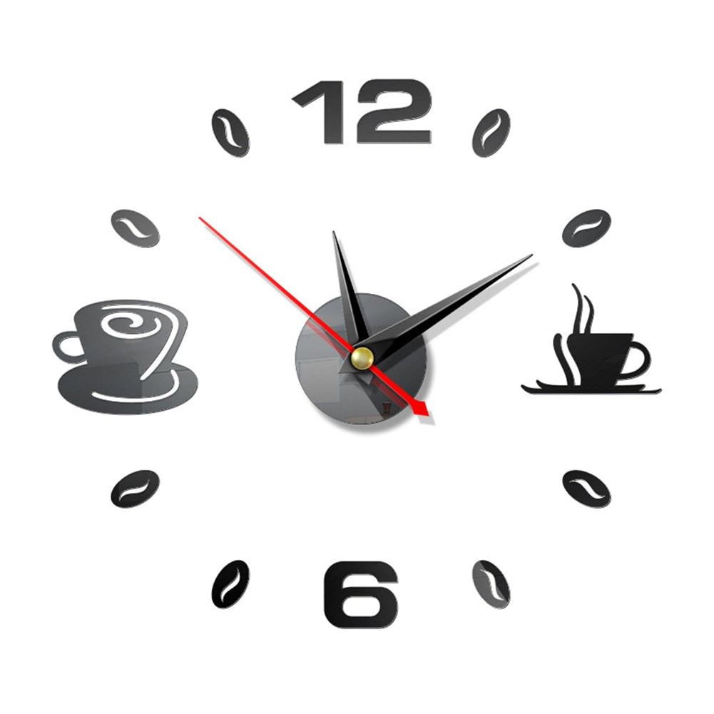 3D Coffee Lovers Design Mirror Wall Clock