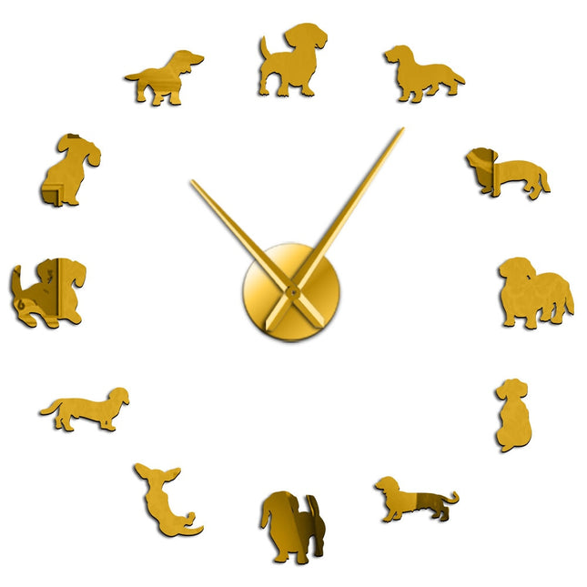 Funny Dog Mirror Design Self-Adhesive DIY Wall Clock - wnkrs