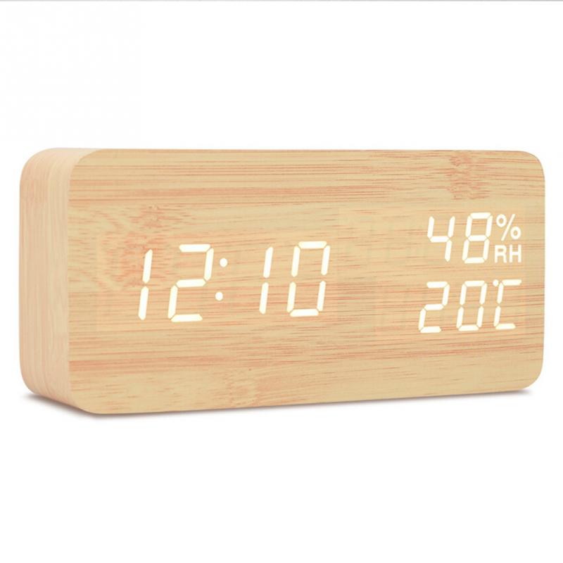Wood-Look Digital Alarm Clock with Temperature Display