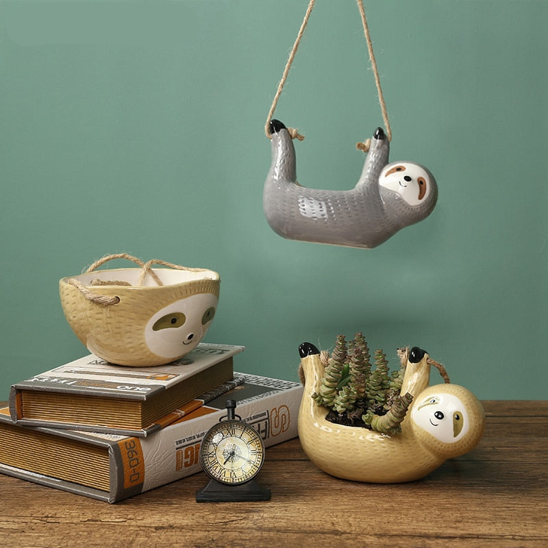 Cartoon Sloth Ceramic Wall Hanging Pot