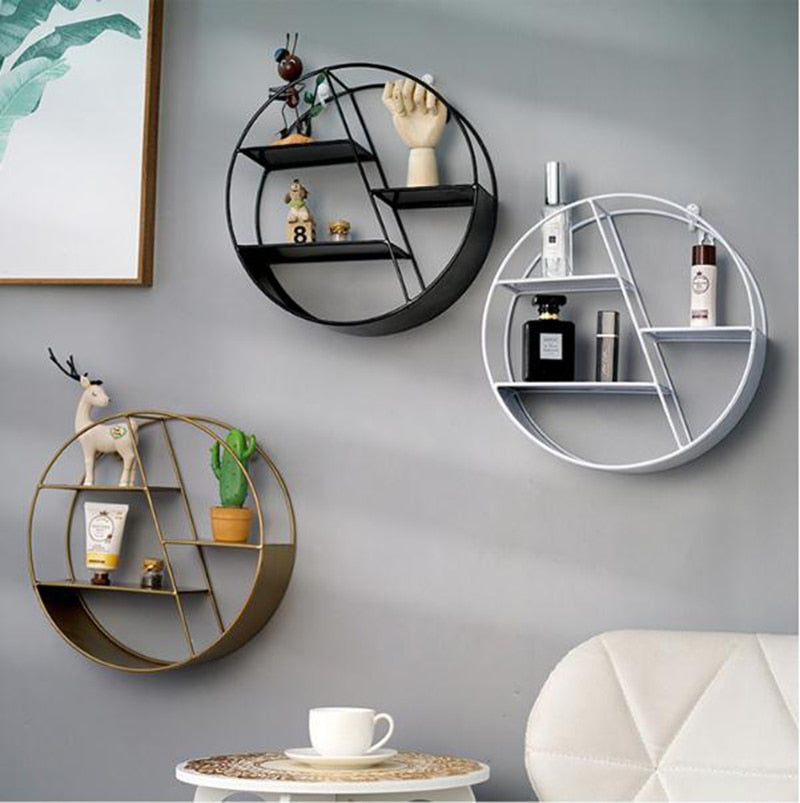 Wrough Iron Round and Hexagon Decorative Shelf