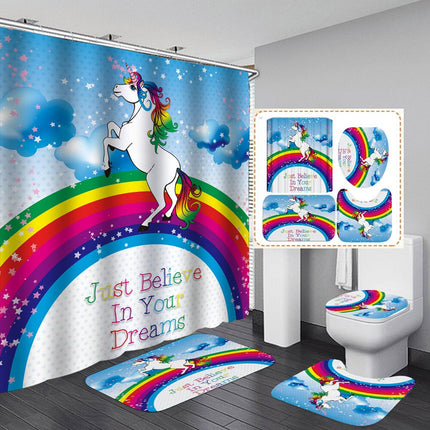 Cartoon Rainbow Unicorn Shower Curtain - Wnkrs