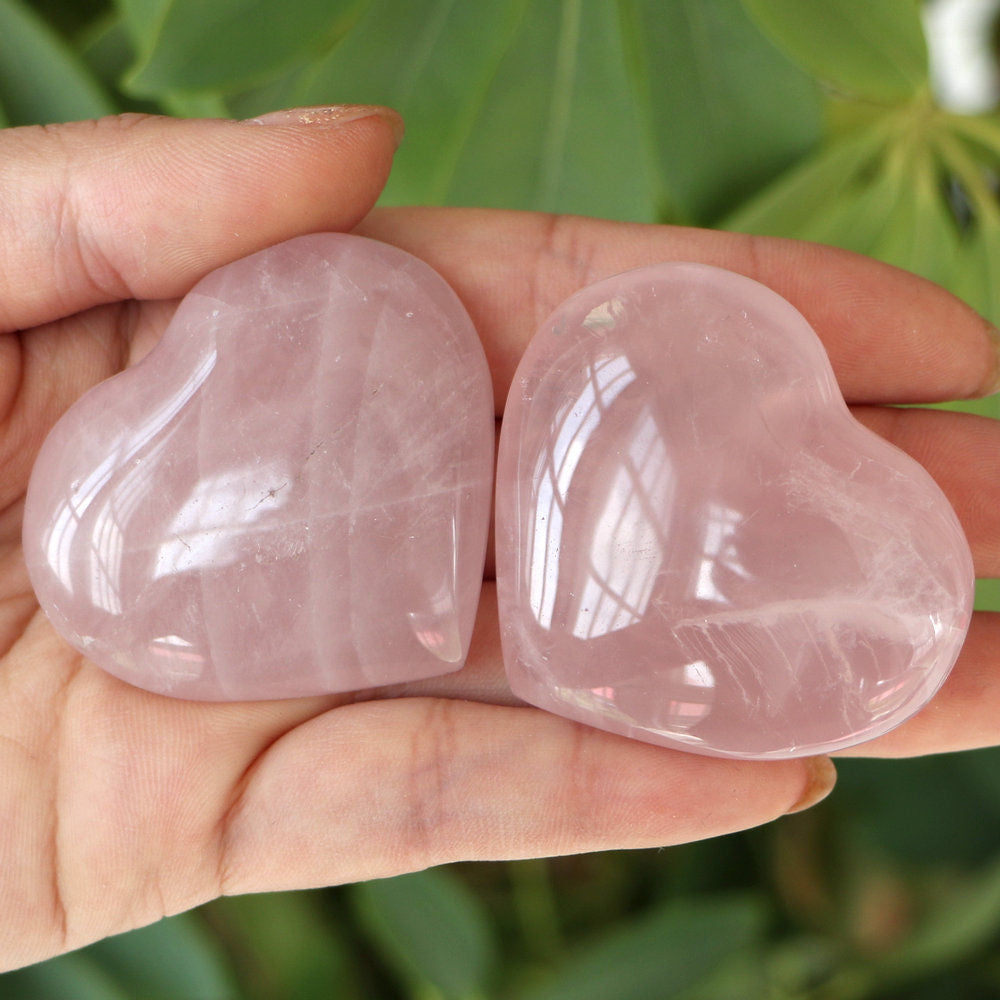 Natural Rose Quartz Polished Heart Stones 2 pcs Set