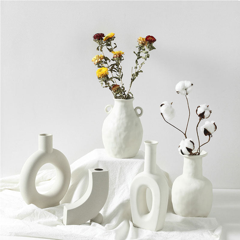 Multi-Shaped Ceramic Vase in White
