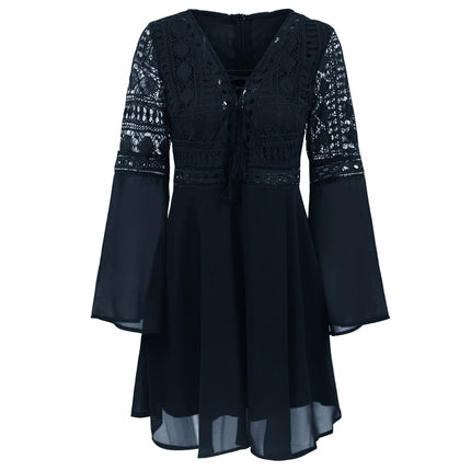 Women's Lace Embroidery Flare Sleeve Mini Dress - wnkrs