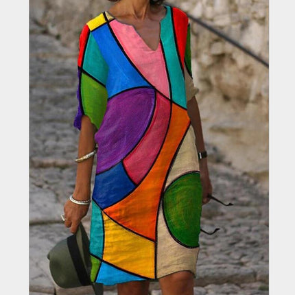 Half-Sleeved Women's Summer Dress in Print - wnkrs