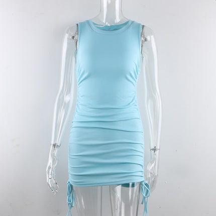 Sleeveless Women's Mini Dress with O-Neck - wnkrs