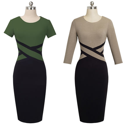 Women's Contrast Color Office Bodycon Dress - wnkrs