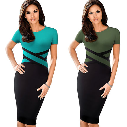 Women's Contrast Color Office Bodycon Dress - wnkrs