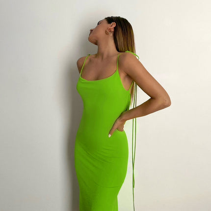Elegant Spaghetti Strap Backless Maxi Dress - wnkrs