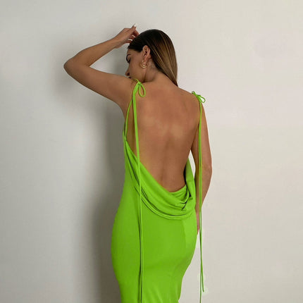 Elegant Spaghetti Strap Backless Maxi Dress - wnkrs