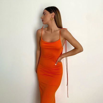 Elegant Spaghetti Strap Backless Maxi Dress - wnkrs