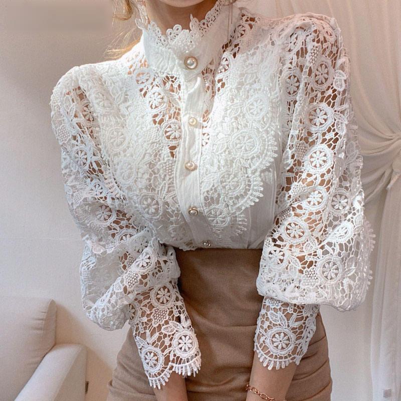 Women's Petal Sleeve Stand Collar Blouse