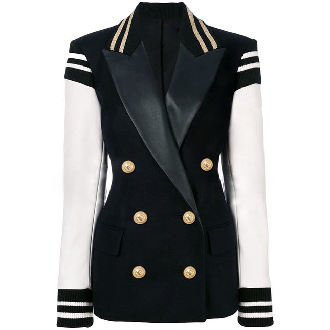 Black Women's Jacket with White Leather Sleeves