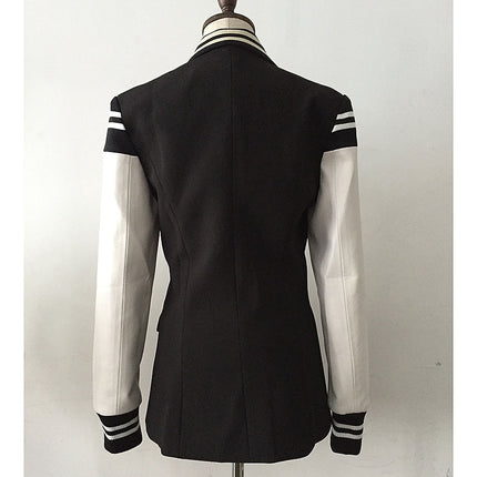 Black Women's Jacket with White Leather Sleeves - Wnkrs