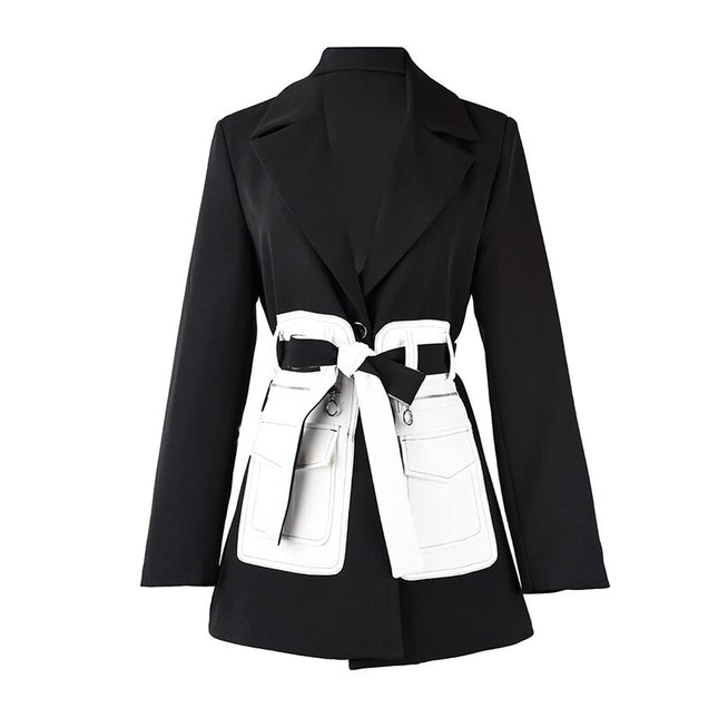 Women's Black Blazer White Pockets - Wnkrs