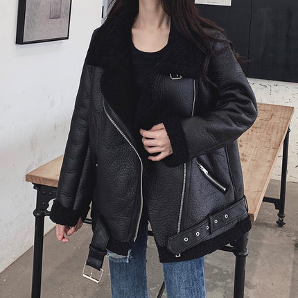 Women's Warm Winter PU Leather Jacket - Wnkrs