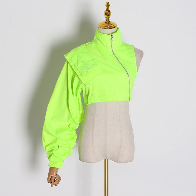 Women's Black / Neon Green Short Asymmetrical Coat - Wnkrs