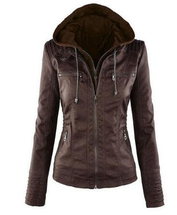 Women's Hooded Leather Jacket - Wnkrs