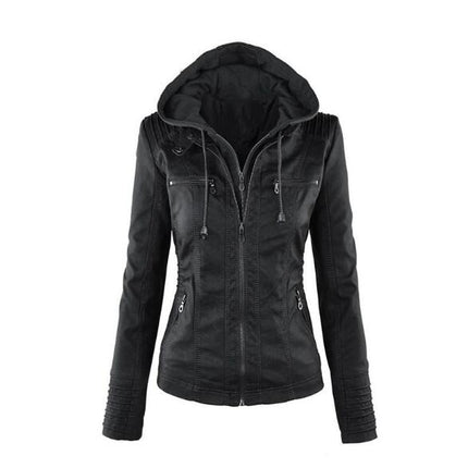 Women's Hooded Leather Jacket - Wnkrs