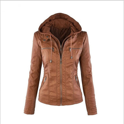 Women's Hooded Leather Jacket - Wnkrs