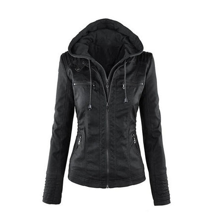 Women's Hooded Leather Jacket - Wnkrs