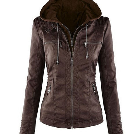 Women's Hooded Leather Jacket - Wnkrs