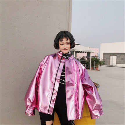 Loose Metallic Zipper Bomber for Women - Wnkrs