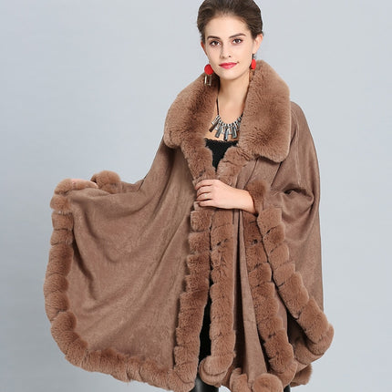 Women's Eco-Fur Trim Cape Coat - Wnkrs