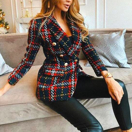 Red Plaid Tweed Blazer for Women - Wnkrs